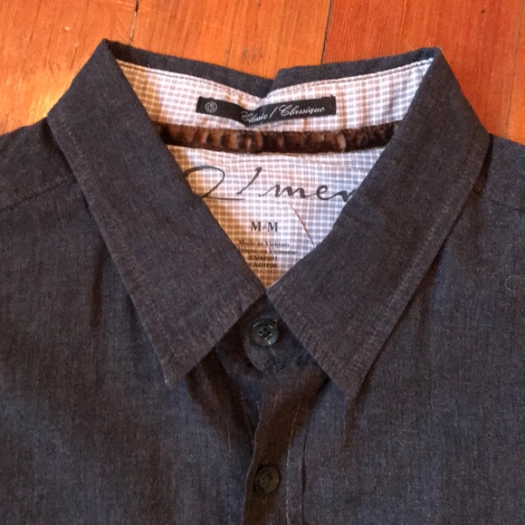 Men’s charcoal grey button down w/ plaid cuffs - Picture 3 of 3